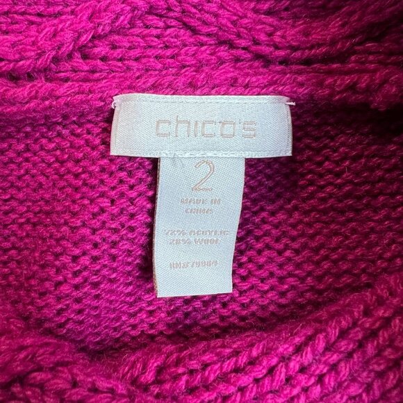 Chicos 2 Sweater Womens Large Pink Chunky Knit Cowl Neck Long Sleeve Wool Blend - Picture 7 of 8